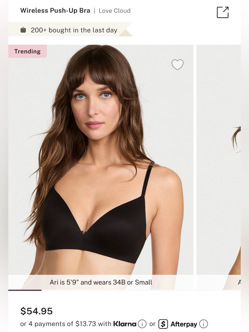 Victoria Secret Love Cloud Wireless Black Push Up Bra